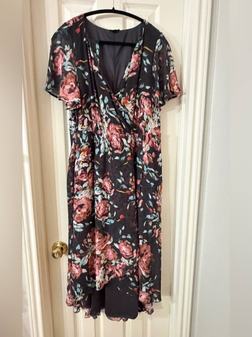 torrid Smokey Grey Floral Dress with Pink Roses